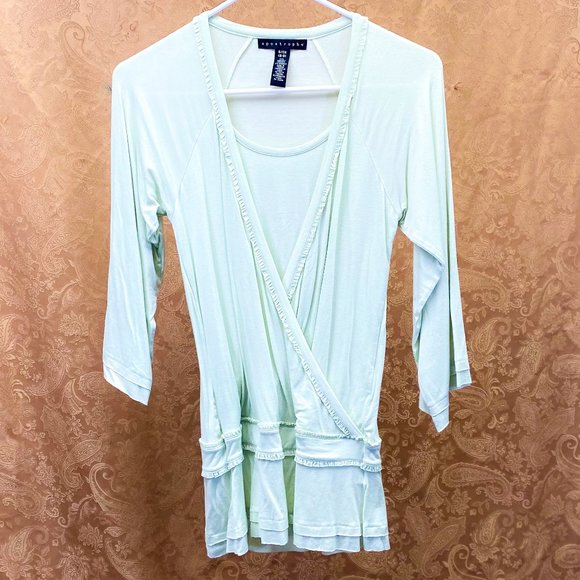 Apostrophe Layered Look Lazy Shirt Boho Steampunk Trendy Mint Green Top - Picture 3 of 10